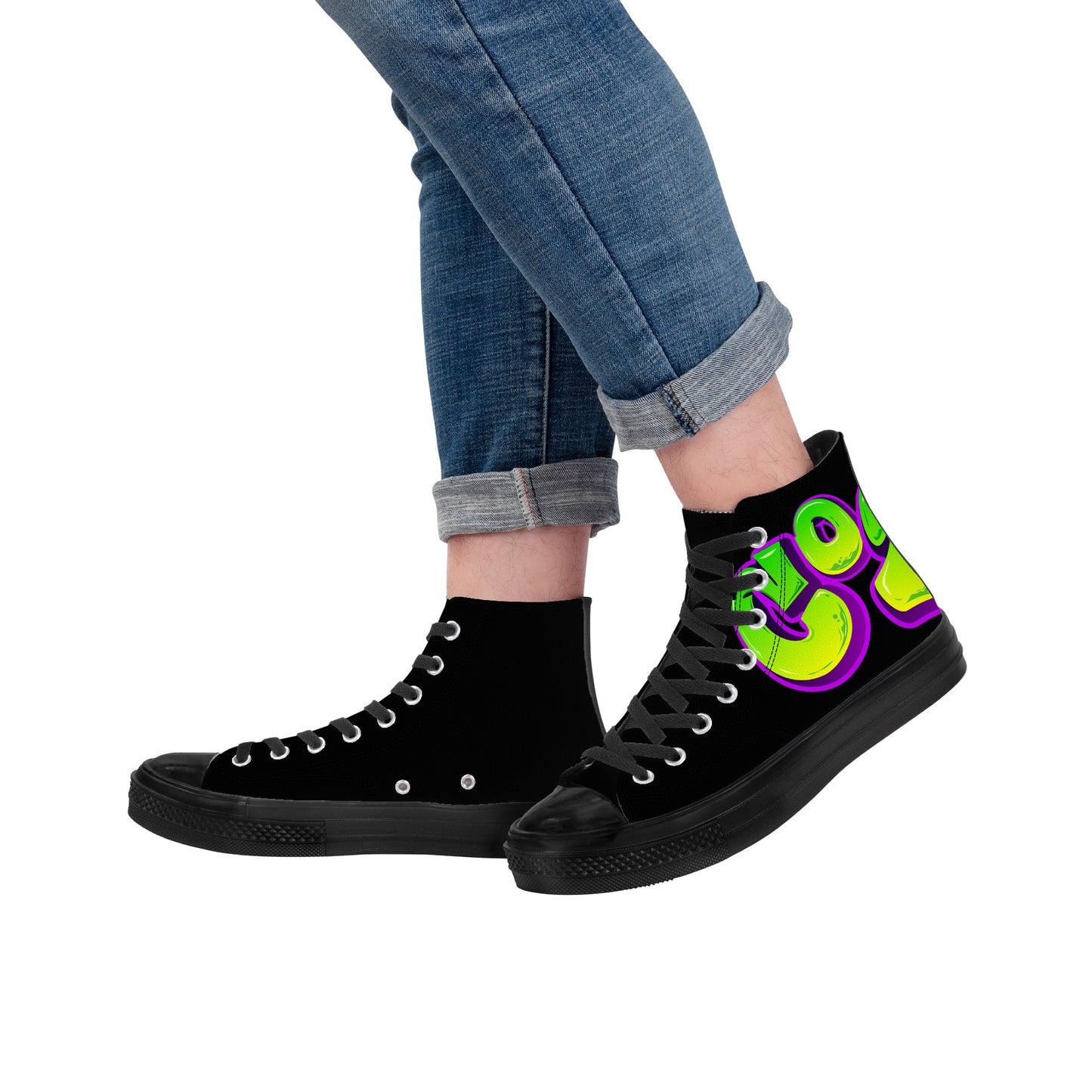 Personalize Graffiti Style Letters- High Top Canvas Shoes - Black