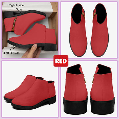 Red Zipper Unisex Suede Ankle Boots