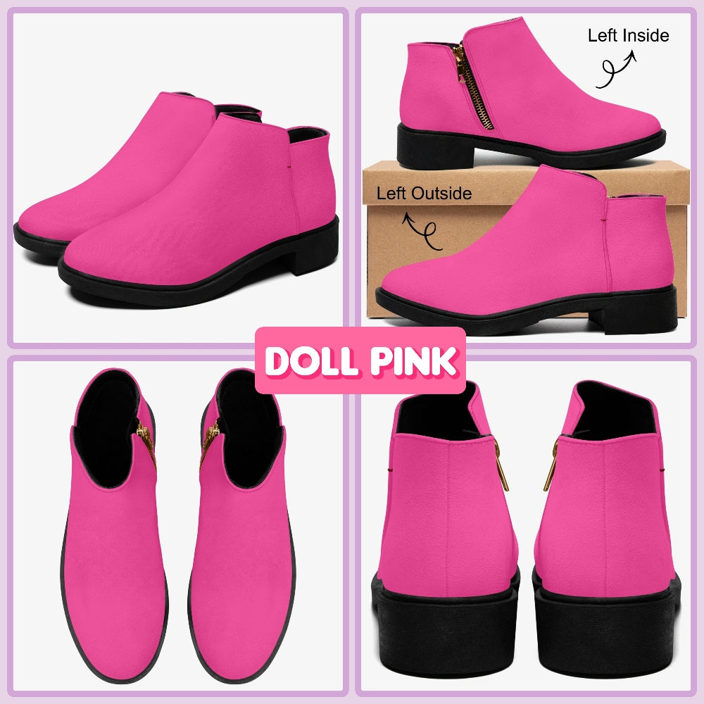Doll Pink Zipper Unisex Suede Ankle Boots