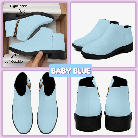 Pastel Blue Zipper Unisex Suede Ankle Boots