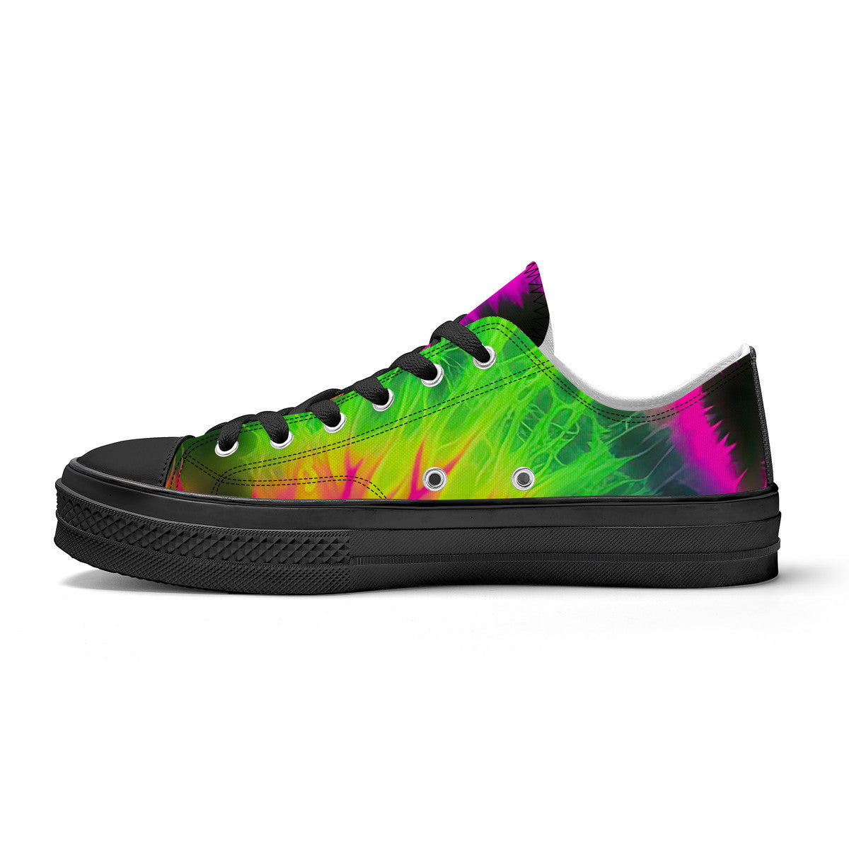 Customize Neon Tie Dye Pattern Unisex Low Top Canvas Shoes - Black