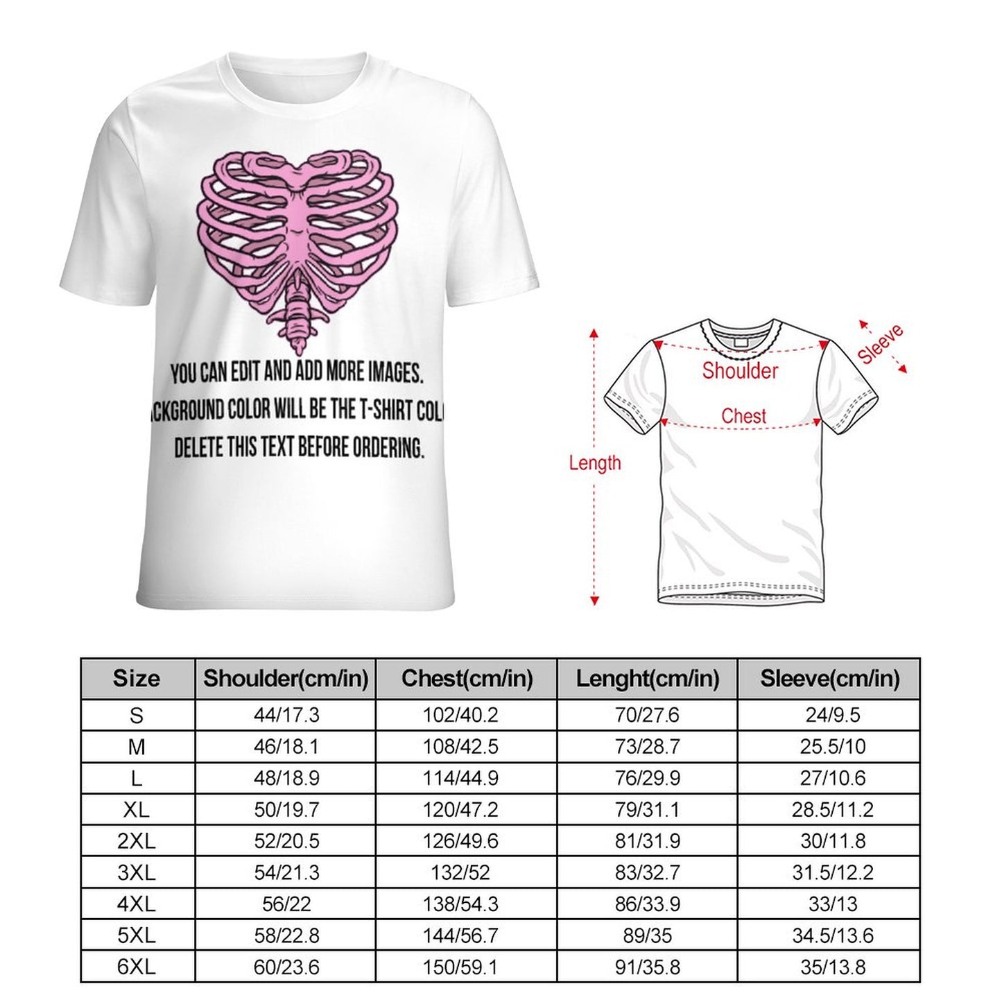 Heart Ribcage-Customize this Design T-Shirt-S to 6XL