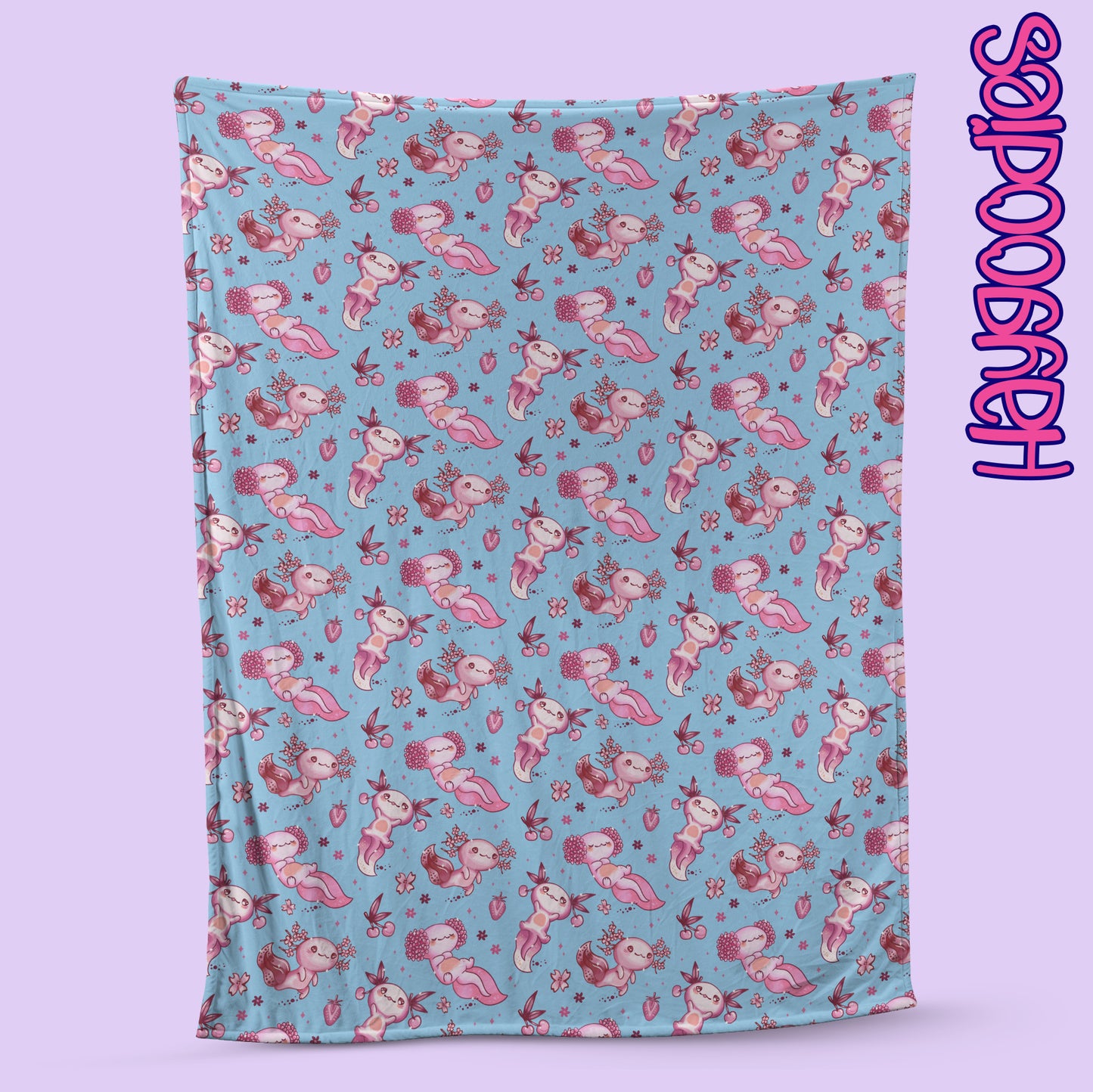 Cute Axolotls Pattern Super Soft Micro Fleece Blanket-Pink or Blue-Various Sizes
