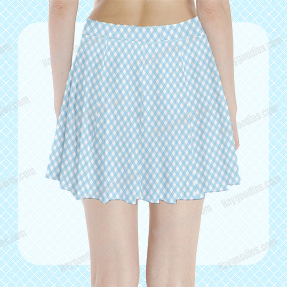 Baby Blue Gingham Pattern Pleated Mini Skirt-XS to 3XL
