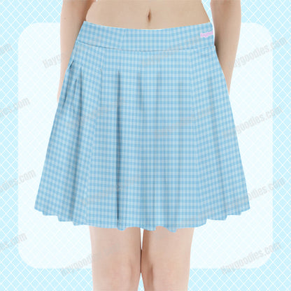 Baby Blue Gingham Pleated Mini Skirt-XS to 3XL
