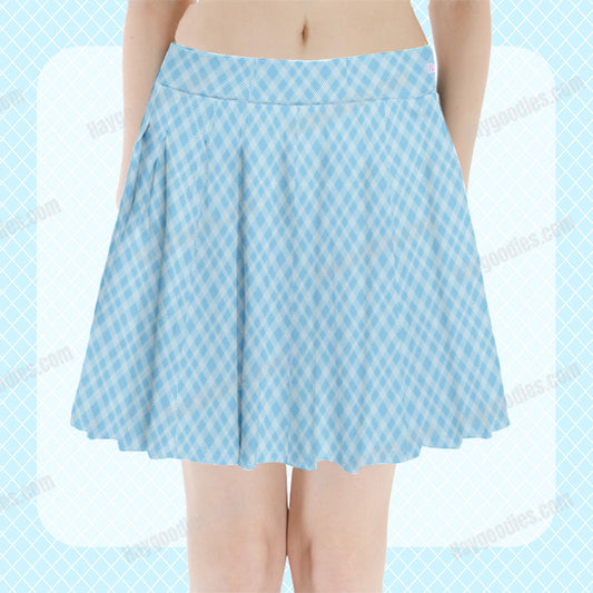 Pastel Blue Gingham Pleated Mini Skirt-XS to 3XL