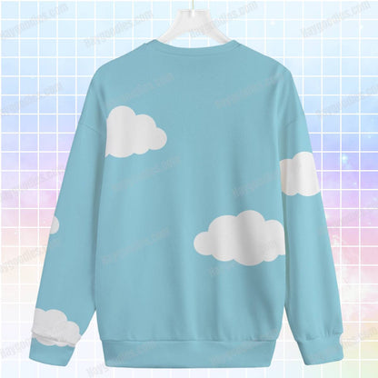 White Cute Clouds and Blue Unisex Knitted Sweater-S to 7XL