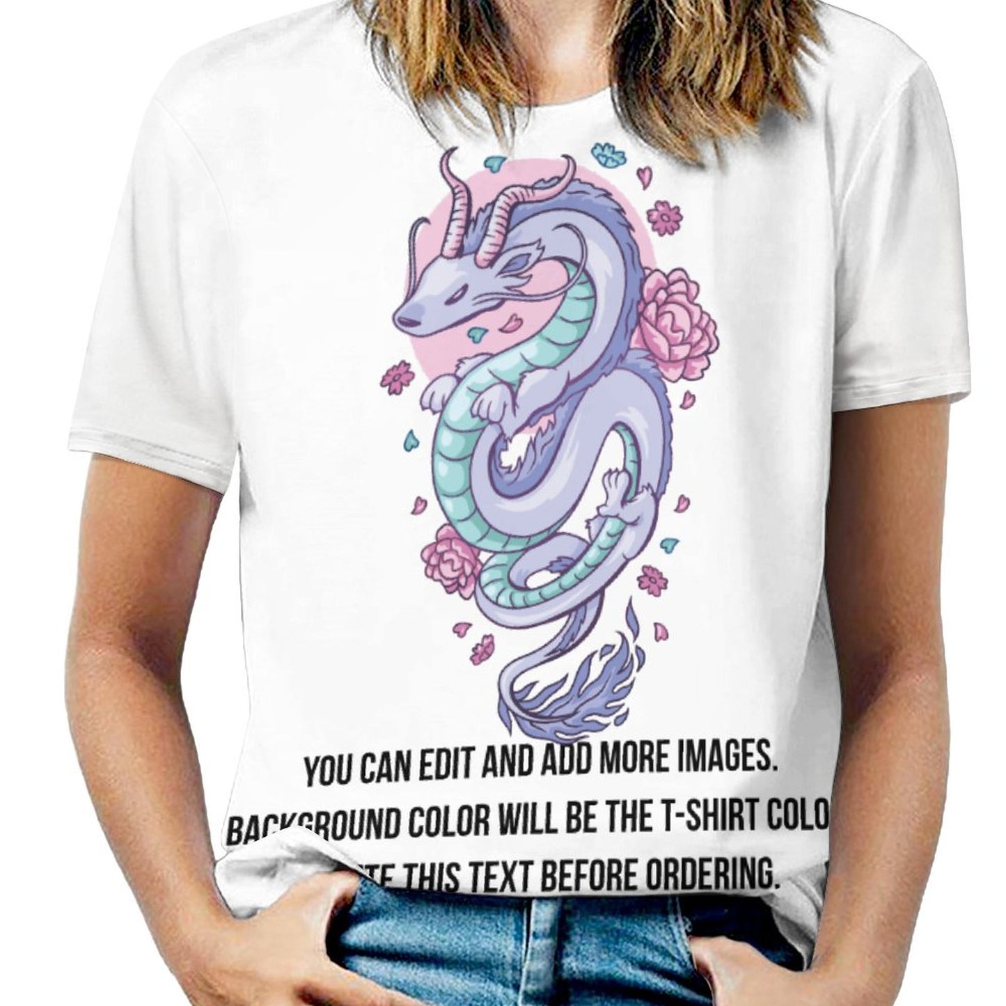 Kawaii Floral Dragon-Customize this Design T-Shirt-S to 6XL