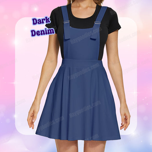 Dark Denim Blue Overalls Dress-XS to 5XL