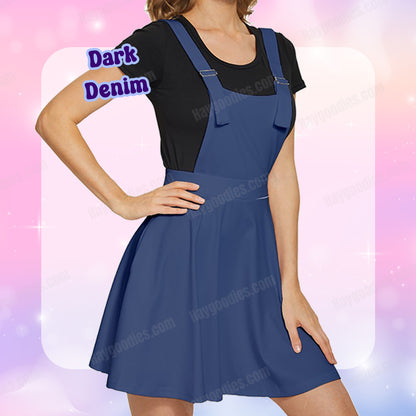 Dark Denim Blue Overalls Dress-XS to 5XL