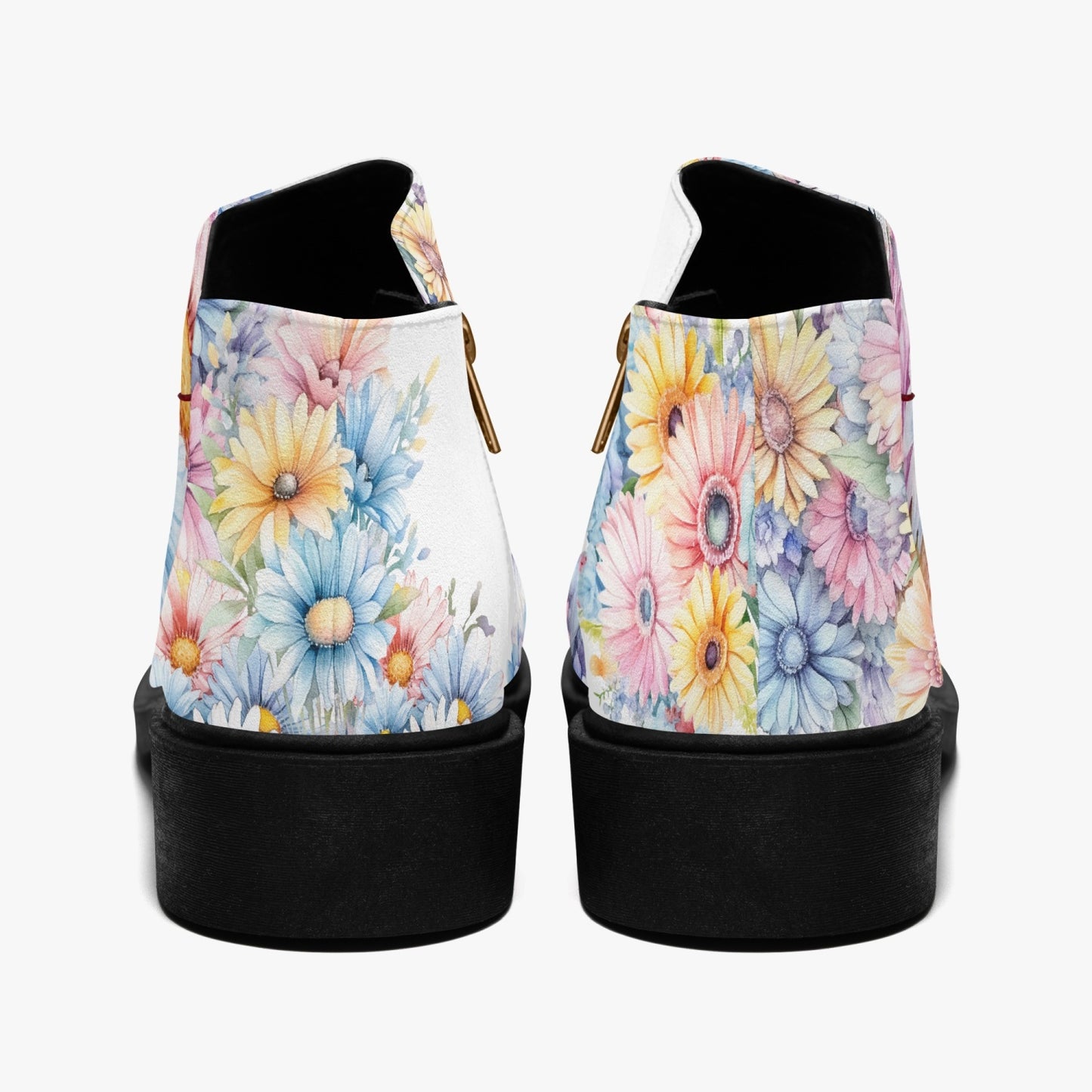 Pastel Gerberas Flowers Unisex Fashion Zipper Boots-Custom Made Shoes