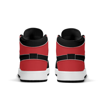 Customize Your Own Kids High-Top PU Leather Sneakers-Black and Red