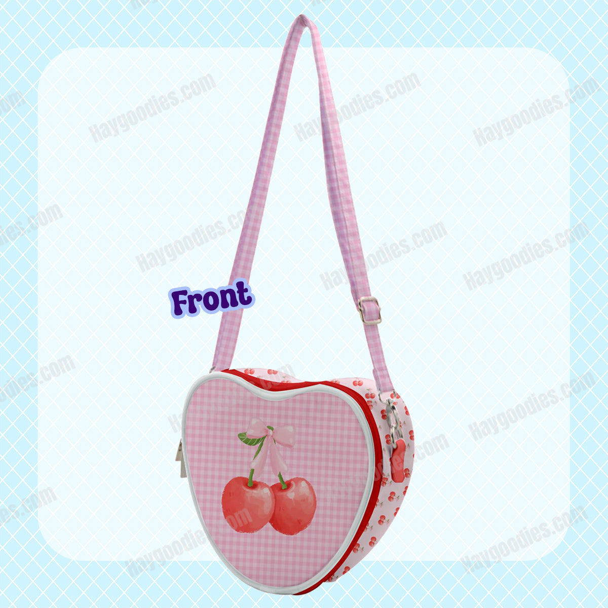 Cherry and Pink Gingham Heart Shoulder Bag