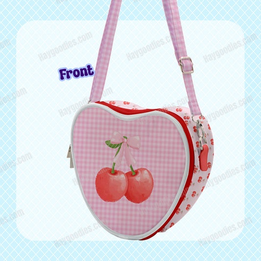 Cherry and Pink Gingham Heart Shoulder Bag