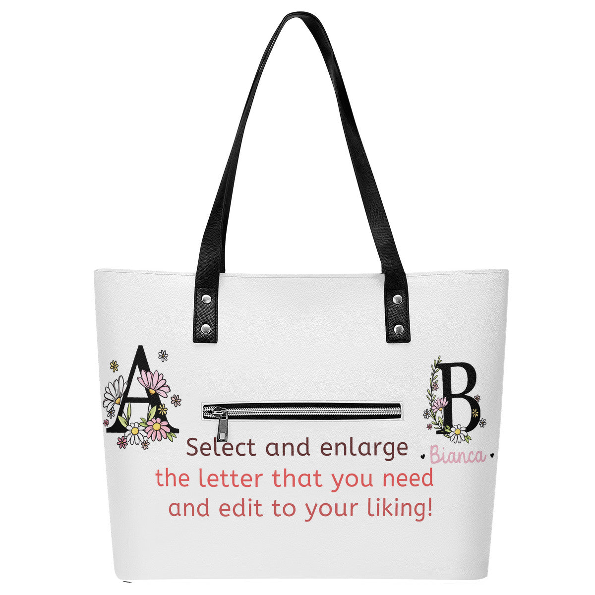 Personalize This Flowers Letters/Words PU Leather Handbag
