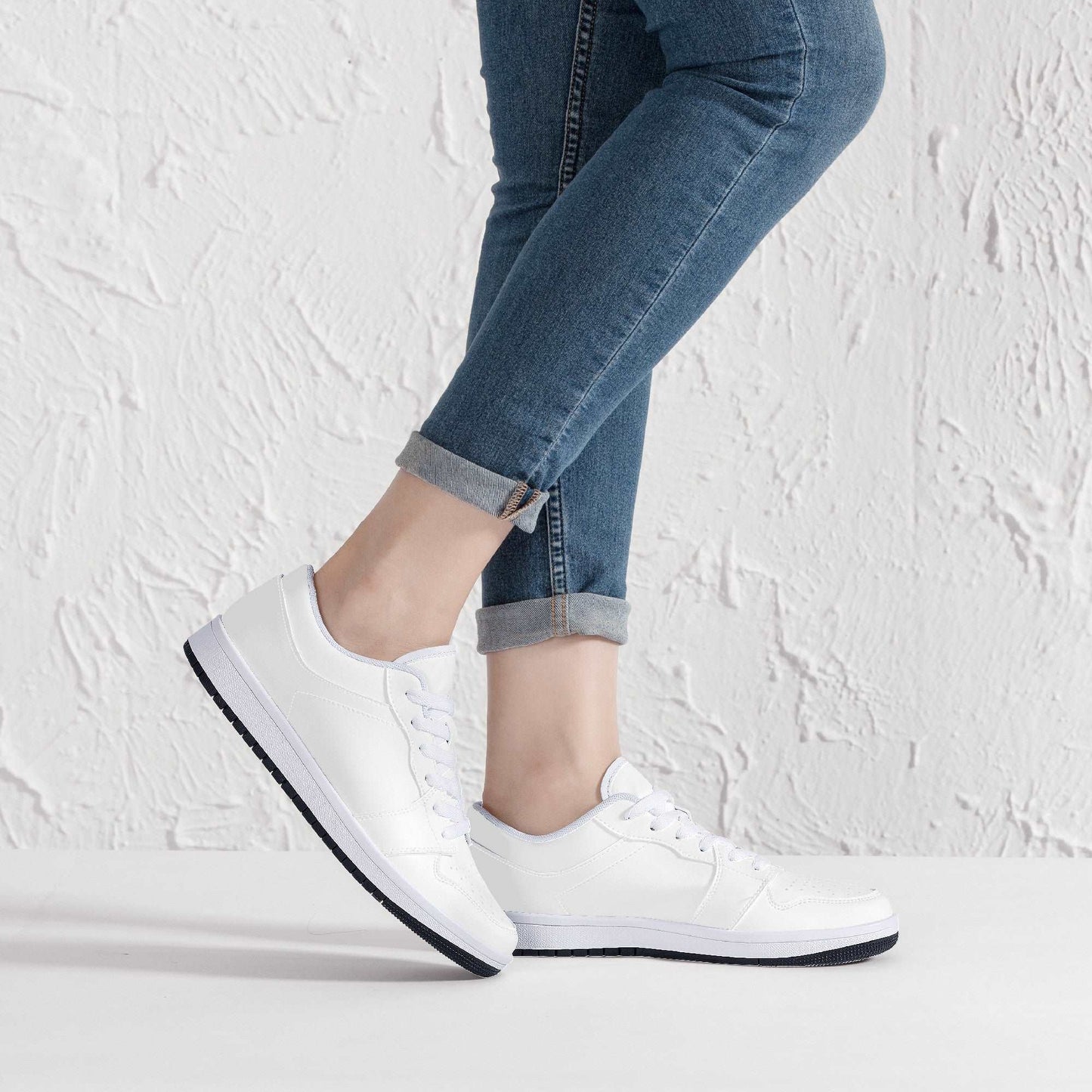 Create Your Own - Low Top Synthetic Leather Sneakers - White - HayGoodies