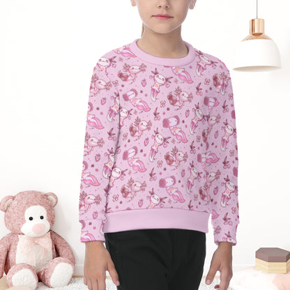 Cute Pink Axolotls Kids Heavy Fleece Sweater