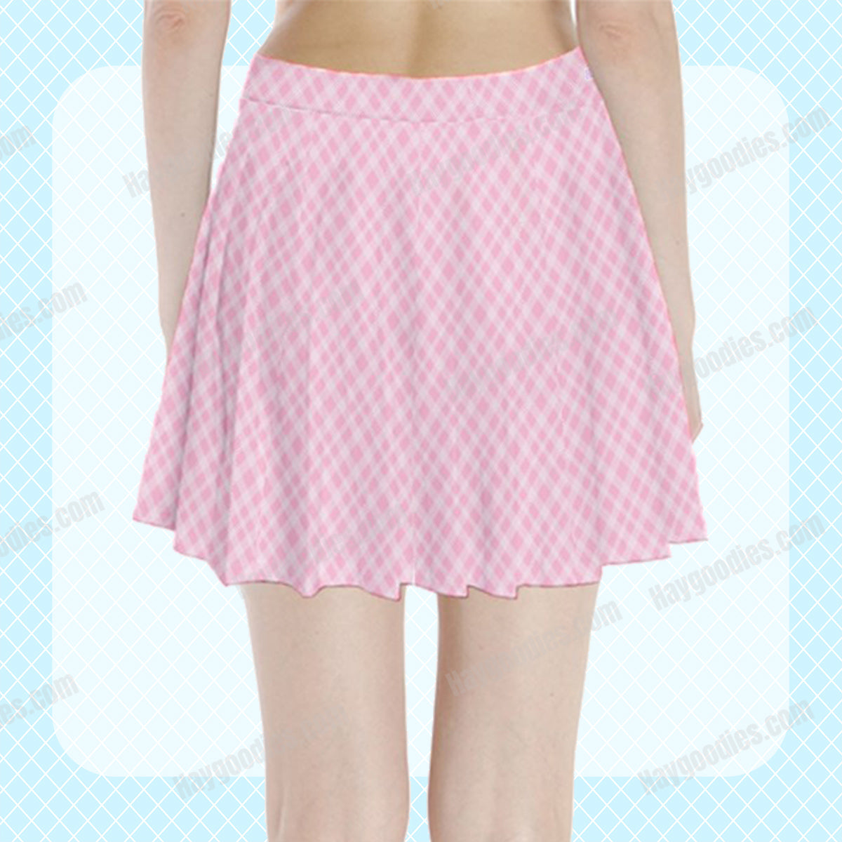 Pastel Pink Gingham Pleated Mini Skirt-XS to 3XL