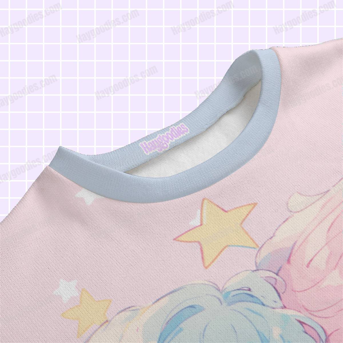 Pastel Sweet Pink and Blue Anime Girls Unisex Knitted Fleece Lined Oversized Sweater- S to 7XL