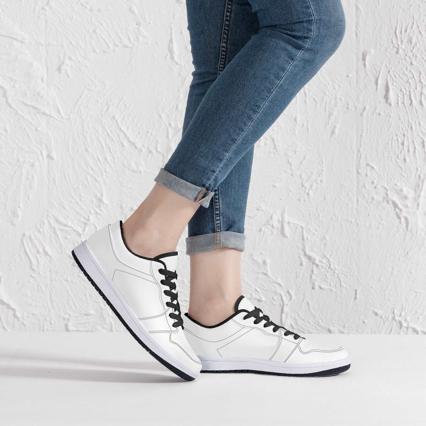 Create Your Own - Low Top Synthetic Leather Sneakers - Black - HayGoodies