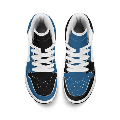 Customize Your Own Kids High-Top PU Leather Sneakers-Black Blue