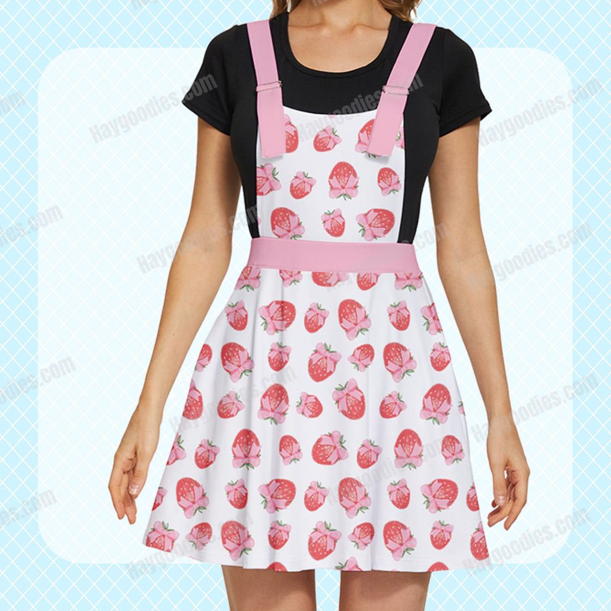 Coquette Kitsch Pink Strawberry Overalls Dress-XS to 5XL
