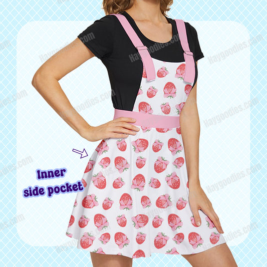 Coquette Pink Strawberry Apron Overalls Dress-XS to 5XL