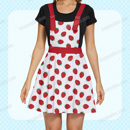 Cute Red Strawberries Pattern Overalls Dress-XS to 5XL