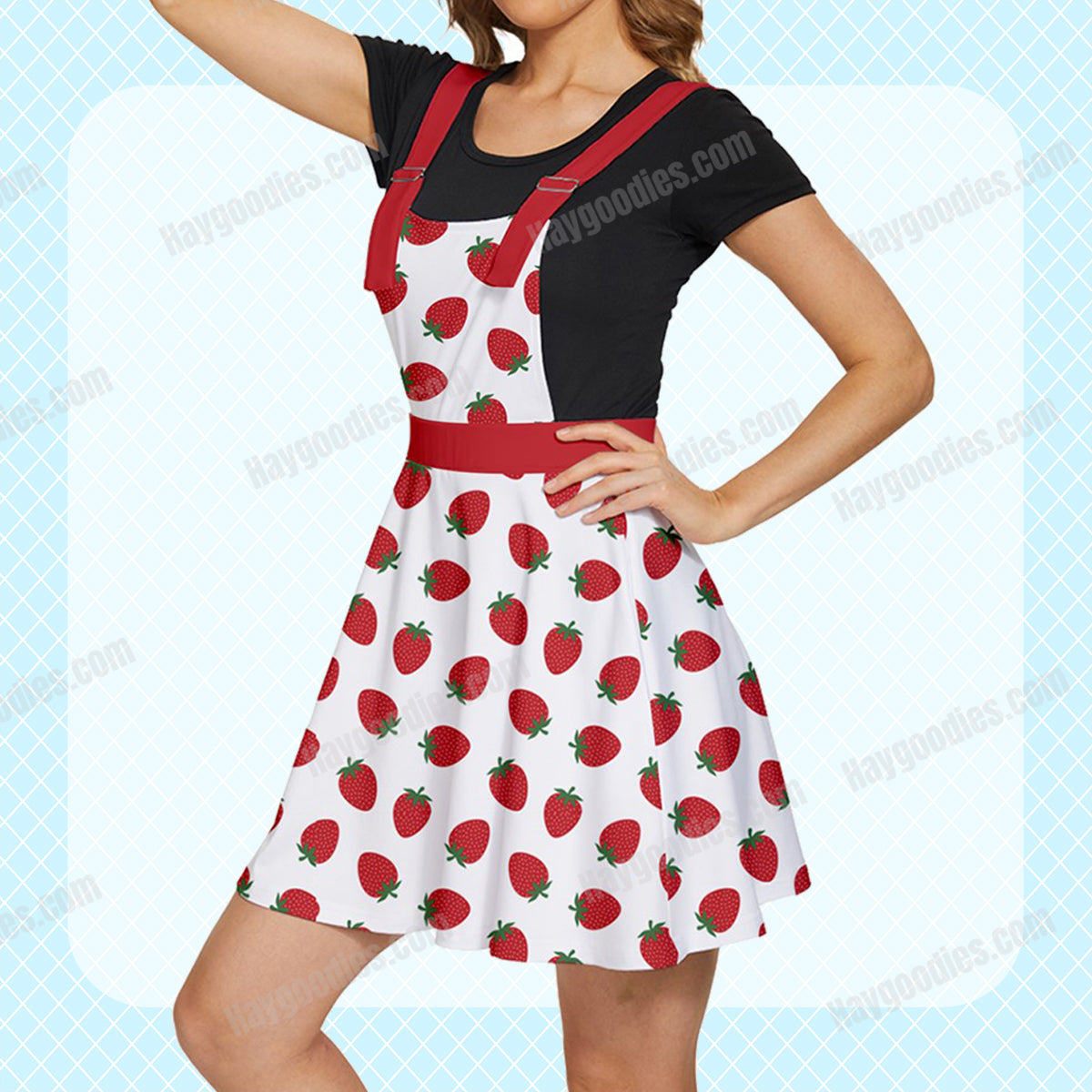 Cute Red Strawberries Pattern Overalls Dress-XS to 5XL