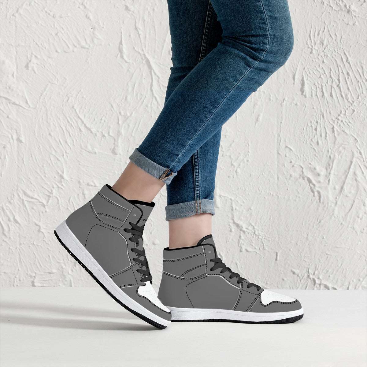 Create Your Own - High Top Synthetic Leather Sneakers - Black - HayGoodies