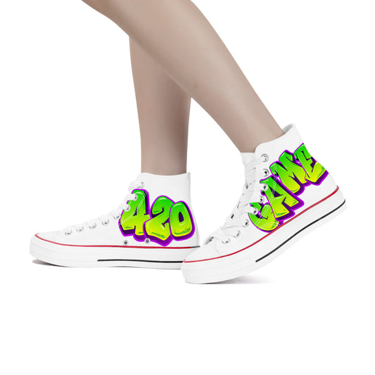Personalize Graffiti Style Letters- High Top Canvas Shoes - White