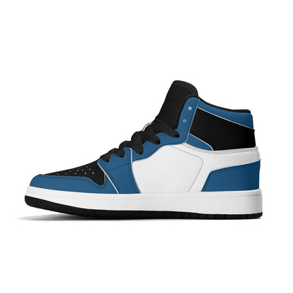 Customize Your Own Kids High-Top PU Leather Sneakers-Black Blue