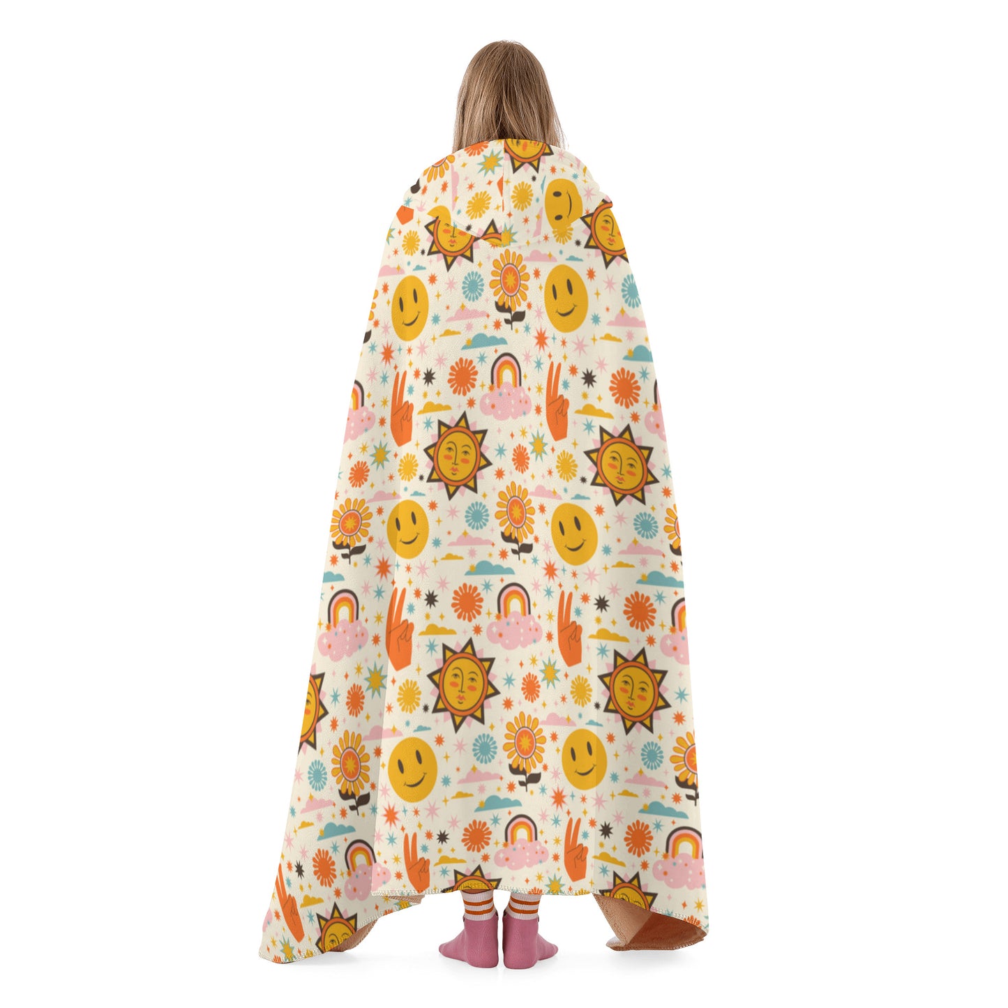 Peace and Love Groovy Pattern Hooded Blanket - HayGoodies