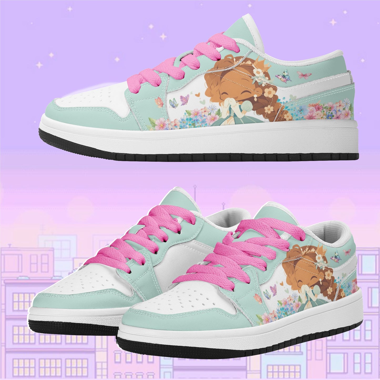 Princess and Flowers Kids Low Top Leather Sneakers