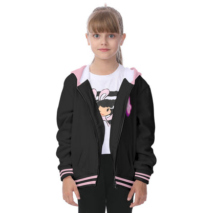 Black and Pink Custom Letter Kids Heavy Fleece Zip Up Hoodie Jacket