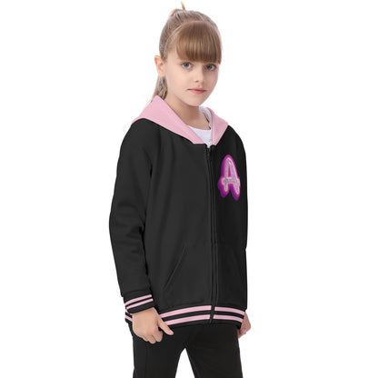 Black and Pink Custom Letter Kids Heavy Fleece Zip Up Hoodie Jacket