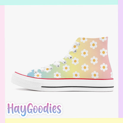 Daisies High Top Canvas Shoes - White - HayGoodies