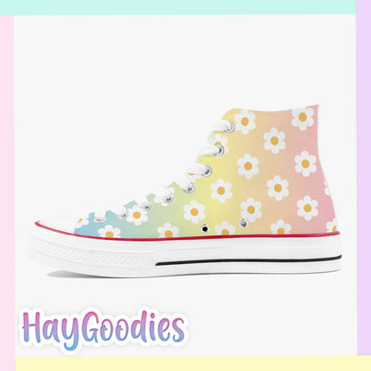 Daisies High Top Canvas Shoes - White - HayGoodies