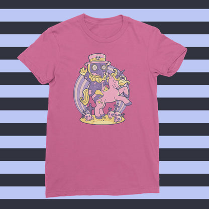Cute Plague Doctor on his Unicorn Ladies Fit T-shirt