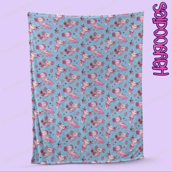 blueaxolotls Cute Axolotls Pattern Super Soft Micro Fleece Blanket-Pink or Blue-Various Sizes