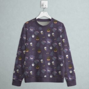 ghost type Pokemon sweatshirt all-over pattern Gengar Litwick Drifloon Pumpkaboo Misdreavus