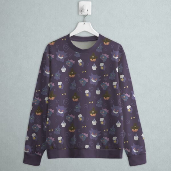 ghost type Pokemon sweatshirt all-over pattern Gengar Litwick Drifloon Pumpkaboo Misdreavus