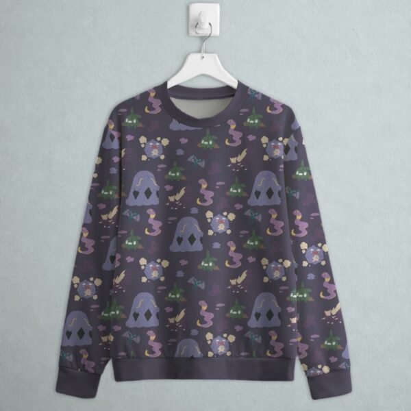 poison type Pokemon sweatshirt all-over pattern Ekans Koffing Swalot Trubbish Zubat Stunky