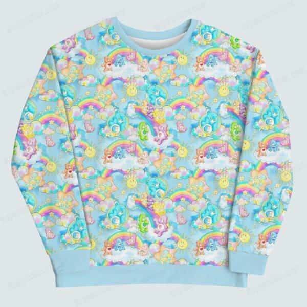 carebearssweatshirt-front Care Bears Pattern Unisex Sweatshirt-S to 5XL - Cozy Custom Made & Shipped from the USA
