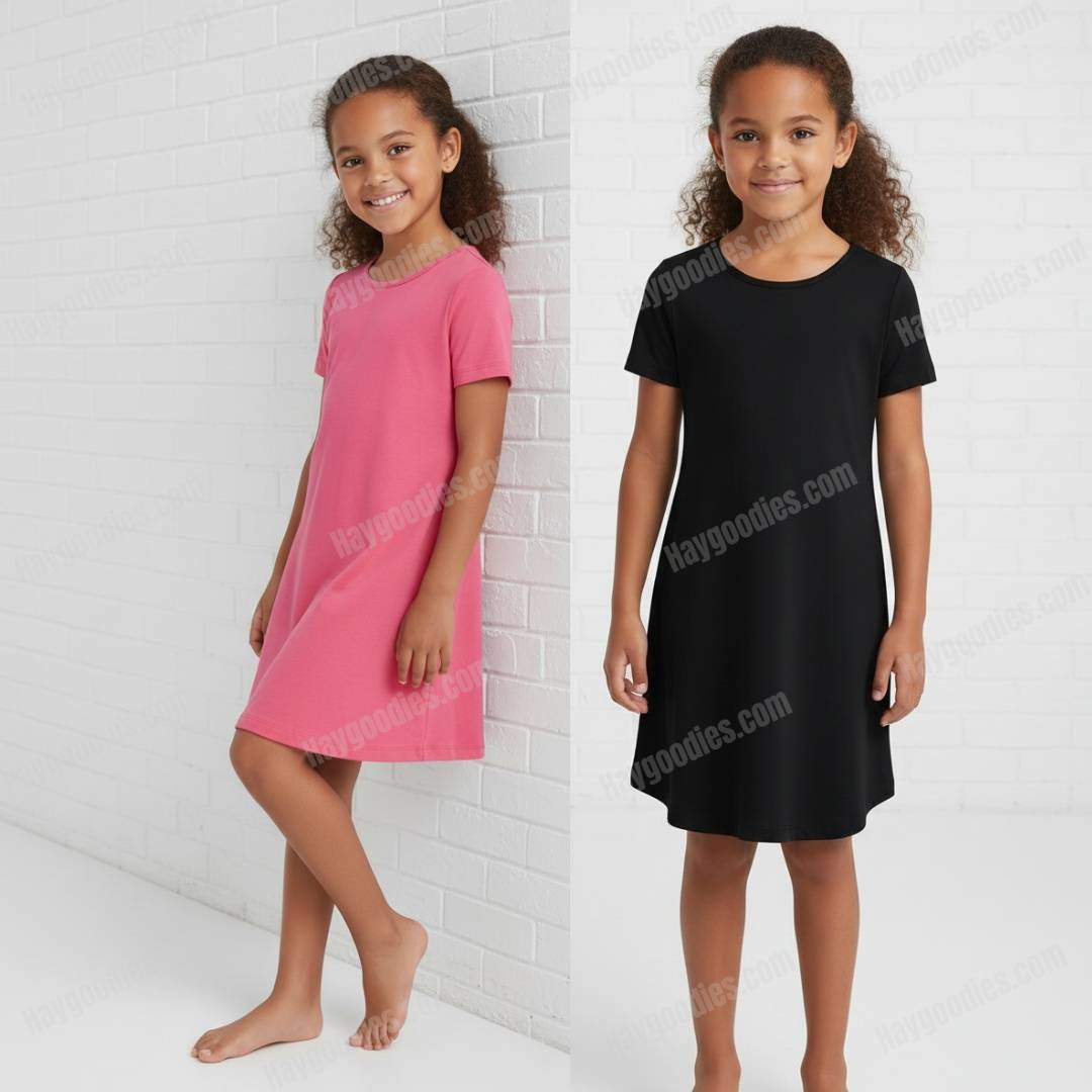 Customizable Girls Short Sleeve Dress - Pink or Black