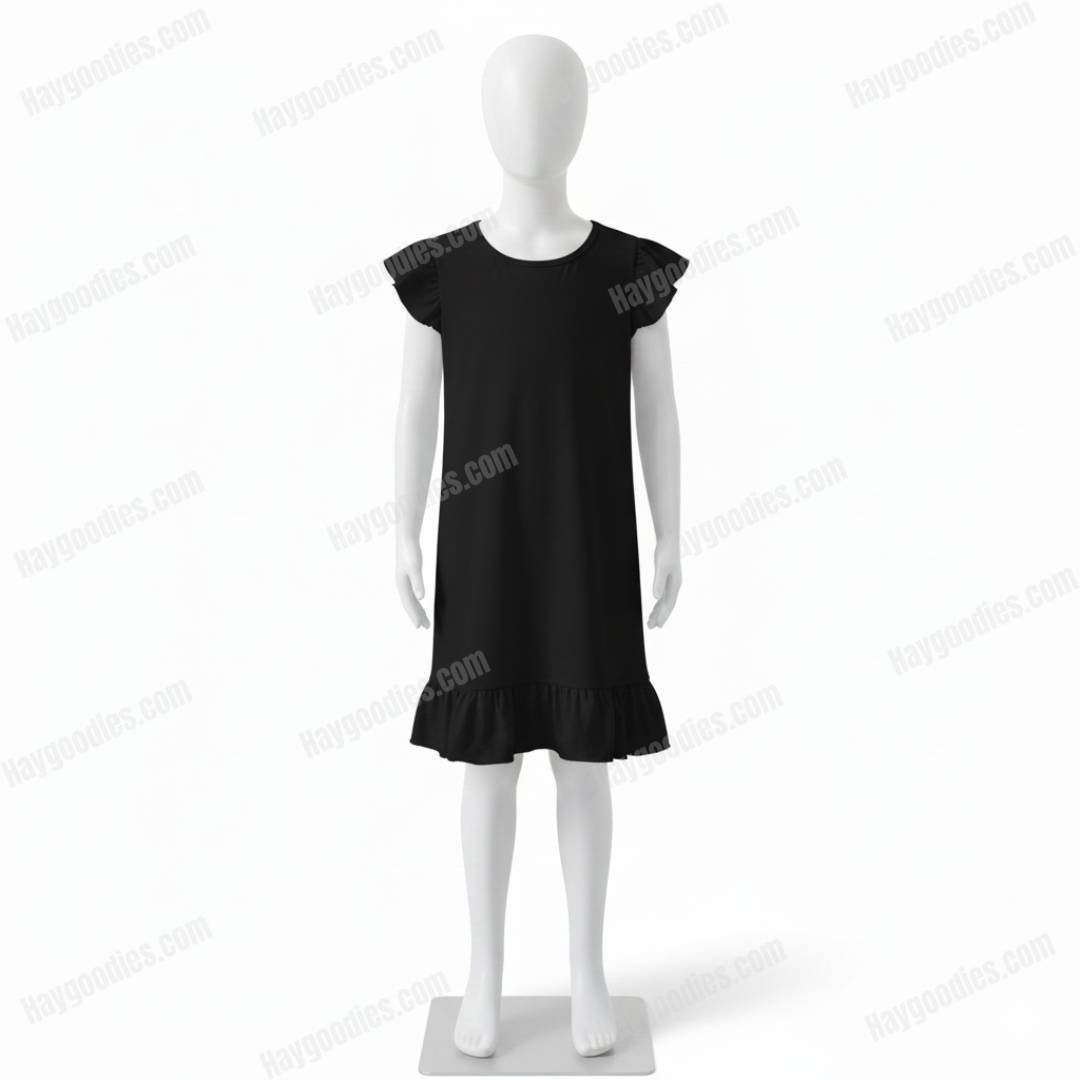 Customizable Girls Flutter Sleeve Dress - Pink or Black