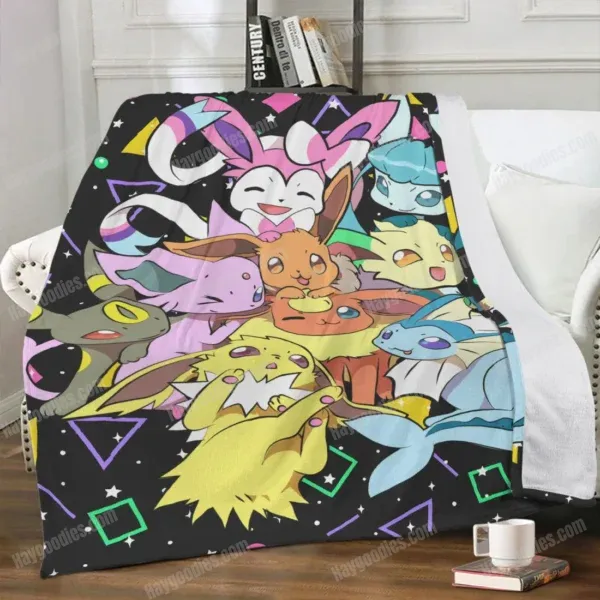 Cute Eevee Evolution Pokemon Anime Soft Fleece Blanket-Various Sizes