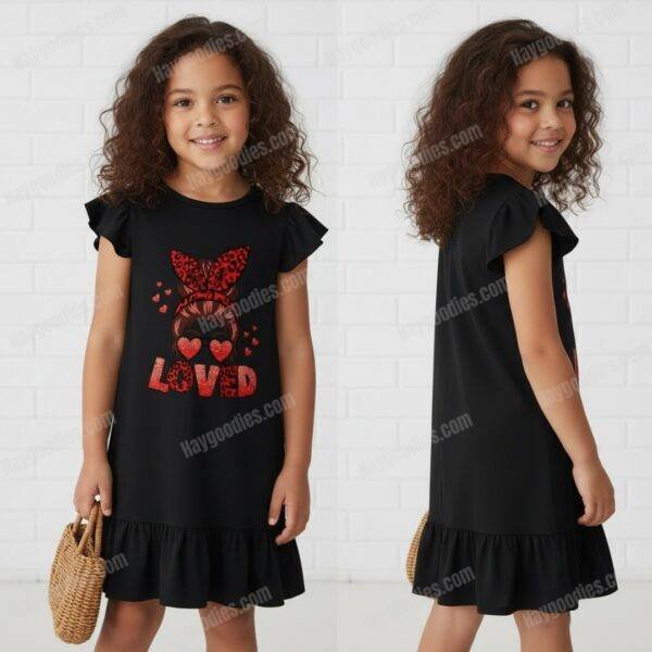 Customizable Girls Flutter Sleeve Dress - Pink or Black