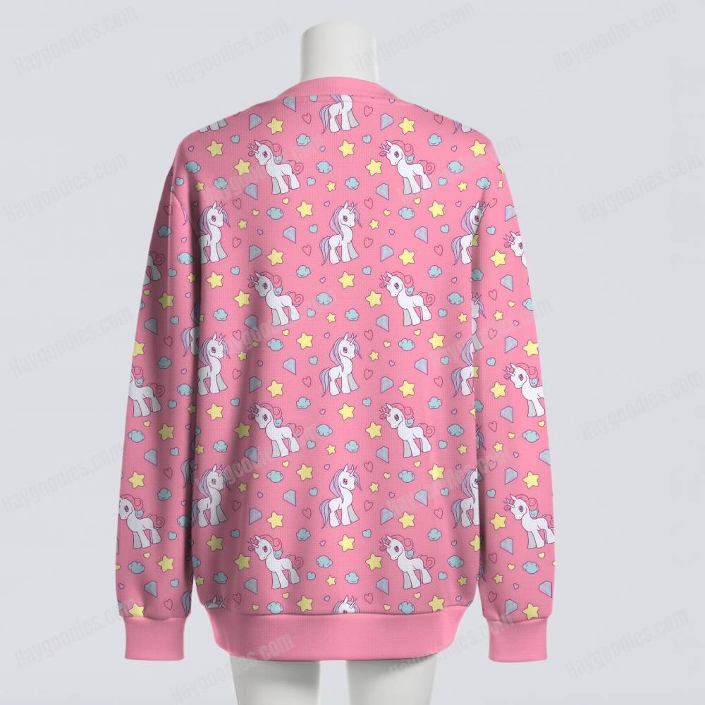 Retro Cartoon Ponies Pattern Oversized Unisex Cardigan Sweater S–7XL