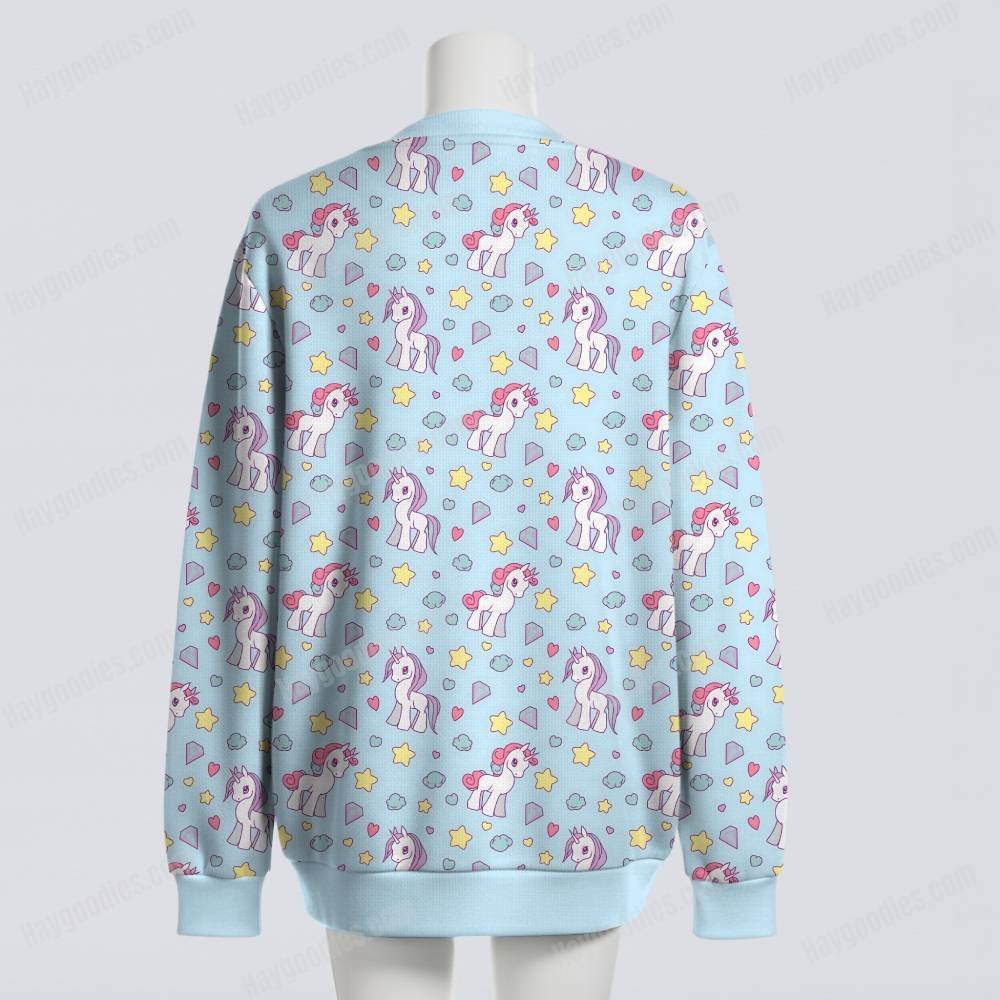 cardigan-back-poniesblue Retro Cartoon Ponies Pattern Oversized Unisex Cardigan Sweater S–7XL